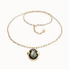 Long necklace with gray oval faceted crystal